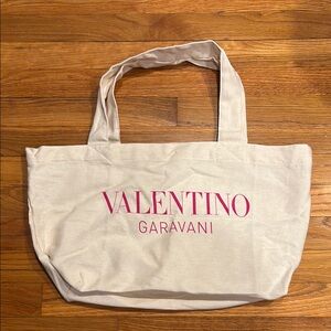 Valentino Garavani Cream Tote Bag with Pink Logo